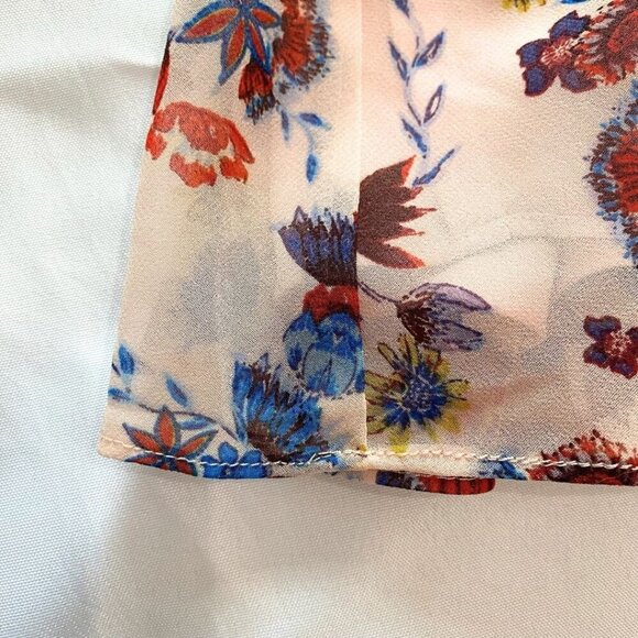 REBECCA MINKOFF MARLA PINK FLORAL RUFFLE LACE UP LAYERED MINI CHIFFON DRESS - Picture 8 of 9